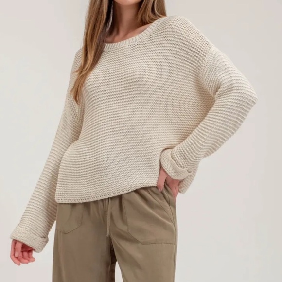 Blu Pepper Sweater CHUNKY KNIT LONG CUFF SLEEVE PULLOVER SWEATER size large - Picture 1 of 12